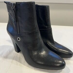 Nine West Womens 7.5M Black Leather Zipper High Heel Ankle GOWITHIT